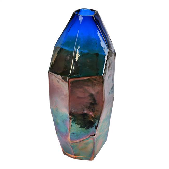 12" Blue Petrol Geometric Glass Vase