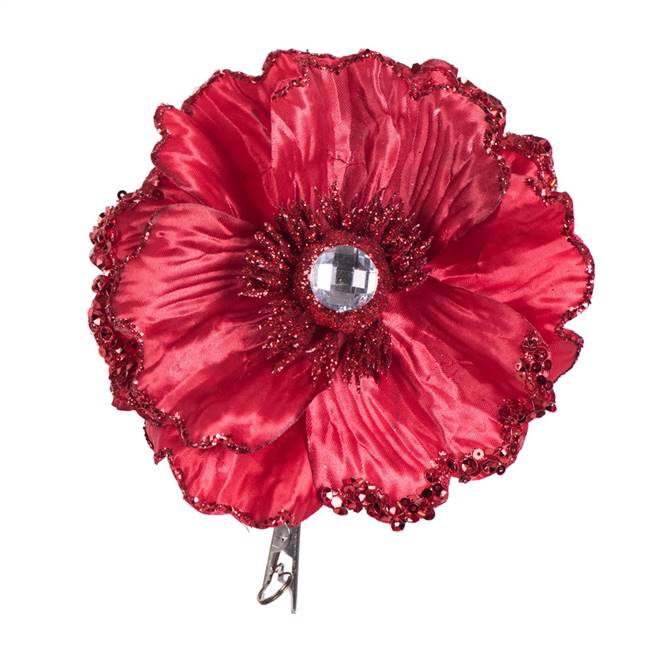 5" Red Wild Poppy Head Clip 3/Bag