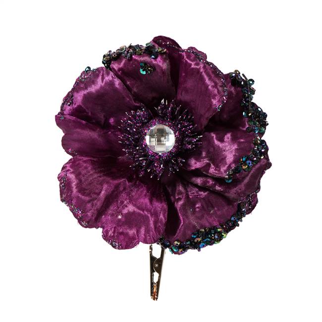 5" Plum Wild Poppy Head Clip 3/Bag