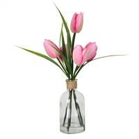 12" Pink Tulip in Glass Pot