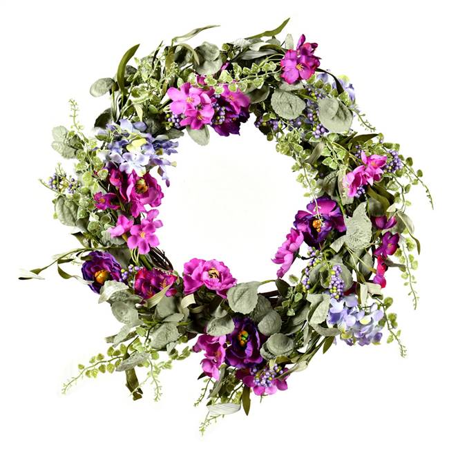 22" Mixed Purple Floral Wreath