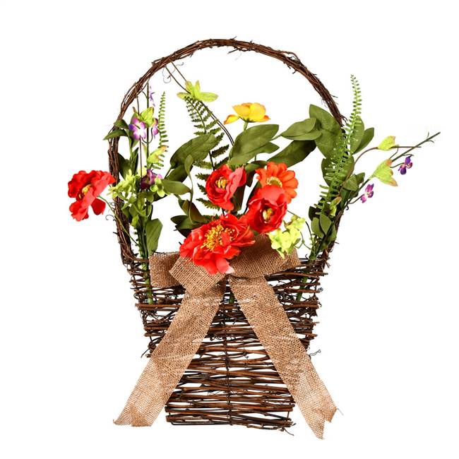 20" Coral/Orange/Green Flower Basket