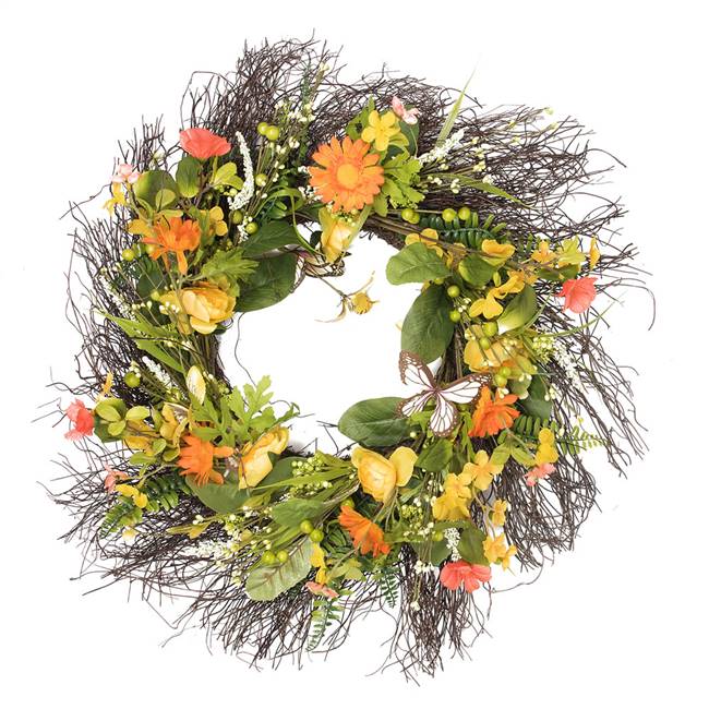 24" Yellow Mixed Floral Wreath