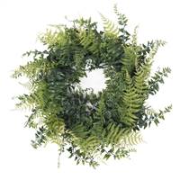 18" Buckler Fern & Grass Wreath-Green
