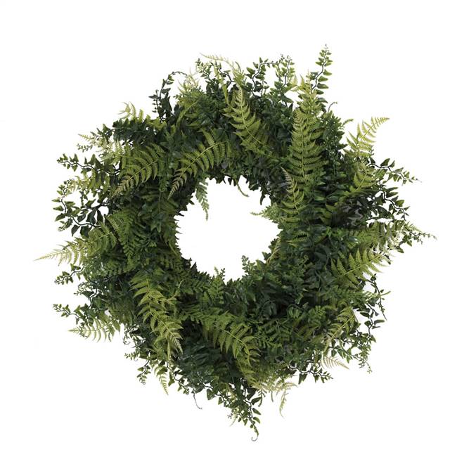 24" Buckler Fern & Grass Wreath-Green