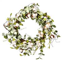 24" White Cotton Mixed Greenery Wreath