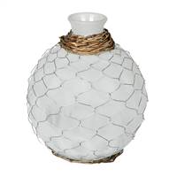 7.5" Frosted Glass Vase Chicken Wire