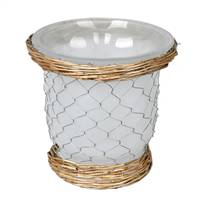 7.3" Frosted Glass Vase Chicken Wire