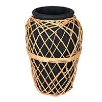 15" Charcoal Terracotta Vase with Wicker