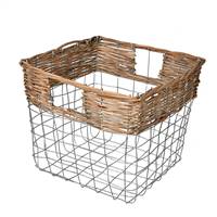 10.5" Square Wire Basket w/ Woven Bamboo