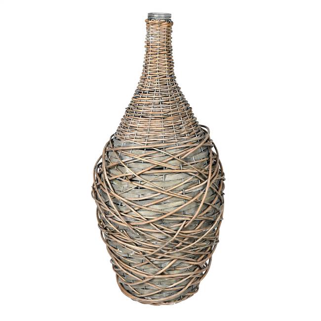 22" Glass Bottle in Woven Willow Sleeve