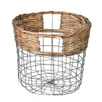 10.5" Round Wire Basket w/ Woven Bamboo