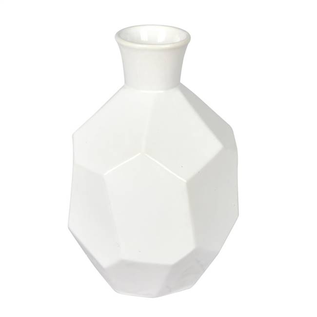 10" White Ceramic Geometric Bottle