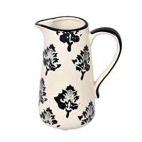 6.5" White/Black Leaf Print Ceramic Jar