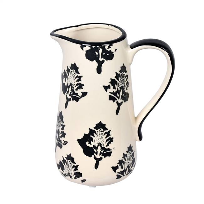 6.5" White/Black Leaf Print Ceramic Jar