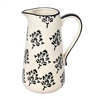 8.5" White/Black Leaf Print Ceramic Jar