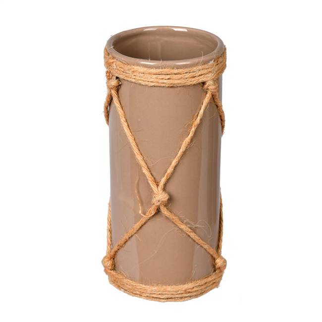 8" Sandstone Ceramic Vase in Jute Rope
