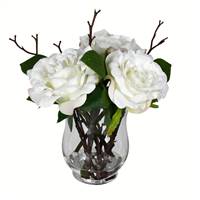 10" White Rose In Glass Vase