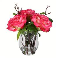 10" Dark Pink Rose In Glass Vase