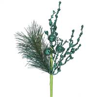 8'' Emerald Glit Sequin Berry Pine Spray