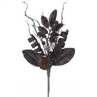 8'' Black Glit Sequin Foliage Cone Spray