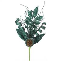 8" Emerald Glit Sequi Foliage Cone Spray