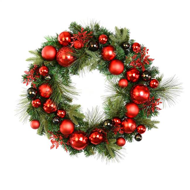 30" Mixed Green Wreath Red Décor