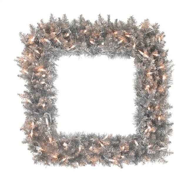 30" Silver Fir Sq Wreath 350T 70 Clear