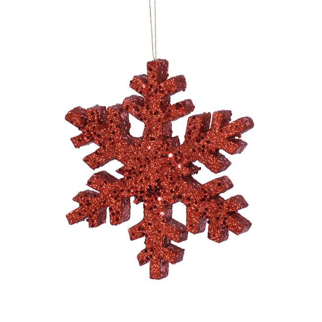 8" Red Outdoor Glitter Snowflake