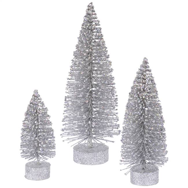 5"-7"-9" Silver Glitter Oval Tree Set