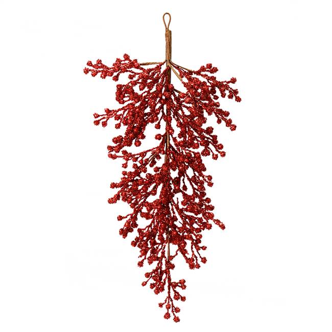 33" Red Glitter Berry TearDrop Outdoor