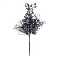 10" Gunmetal Berry Glitt Leaf Pick 12/Bg