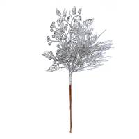 10" Silver Pinecone Glitt Lf Pick 12/Bg