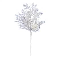 10" White Pinecone Glitt Leaf Pick 12/Bg