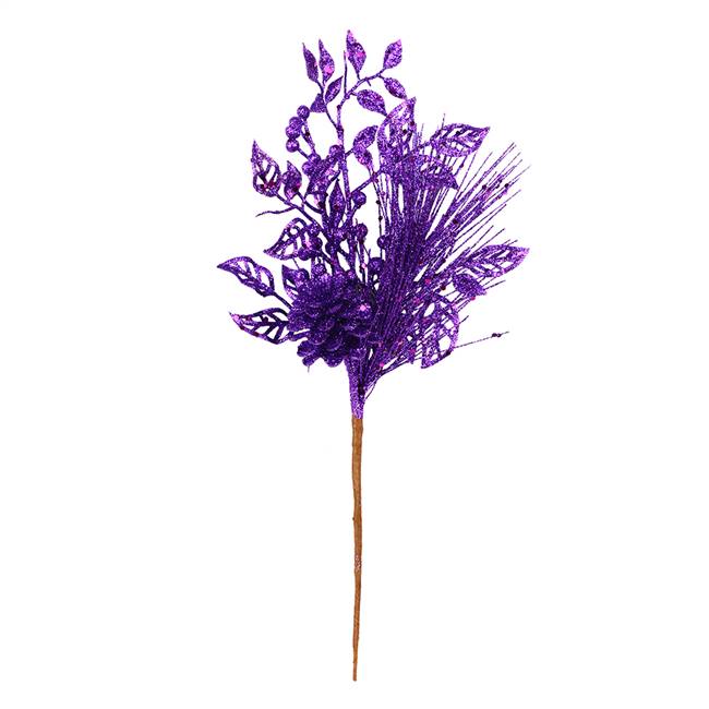 10" Purple Pinecone Glitt Lf Pick 12/Bg