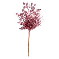 10" Pink Pinecone Glitt Leaf Pick 12/Bg