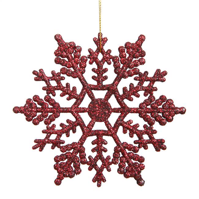 4" Burgundy Glitter Snowflake 24/Pvc Box