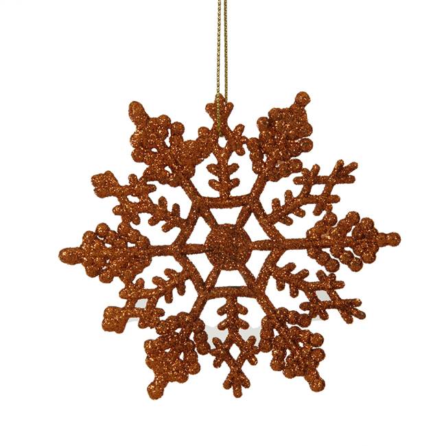 4" Burn Orange Glit Snowflake 24/Pvc Bx