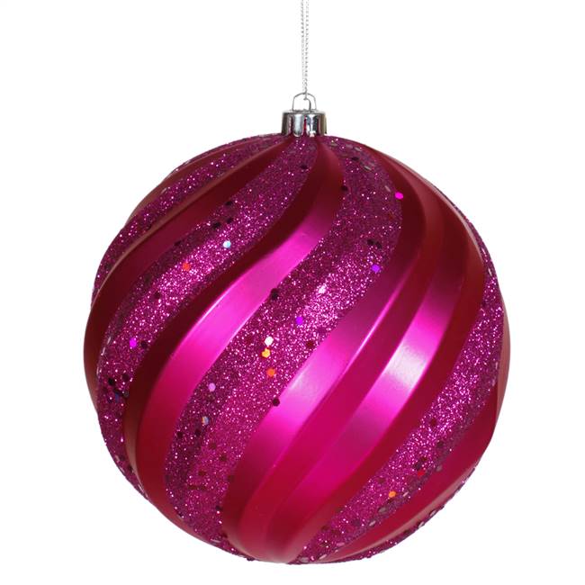 6" Cerise Matte-Glitter Swirl Ball