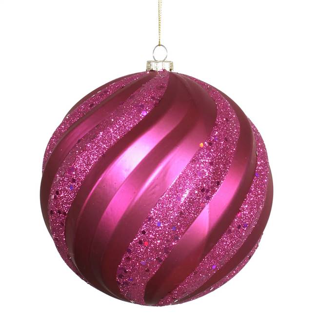 6" Fuchsia Matte-Glitter Swirl Ball