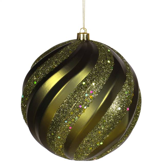 6" Dark Olive Matte-Glitter Swirl Ball