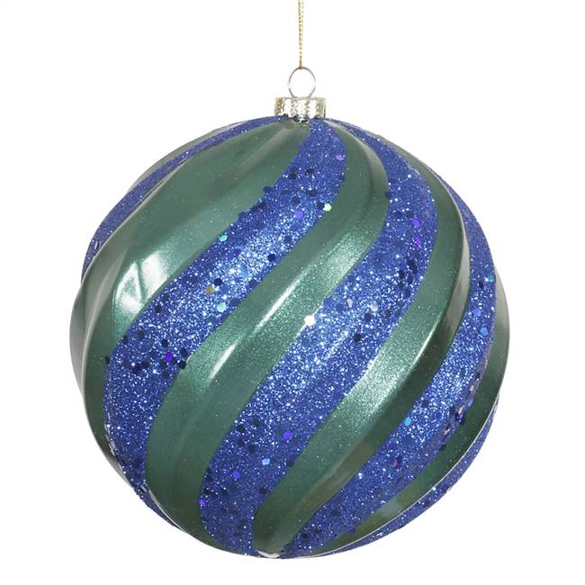 6" Teal-Sea Blue Matt-Glitter Swirl Ball