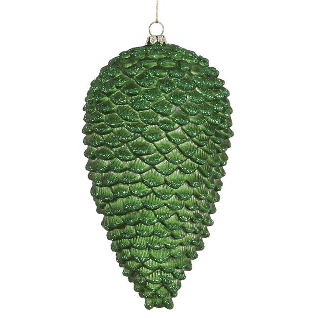 7" Green Matte-Glitter Pinecone