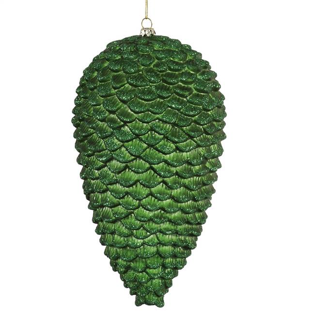 10" Green Matte-Glitter Pinecone