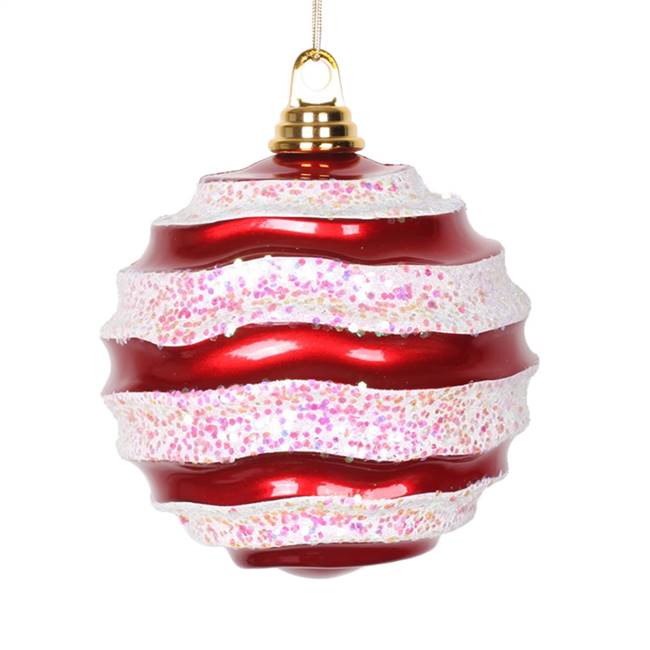 6" Red-White Candy Glitter Wave Ball