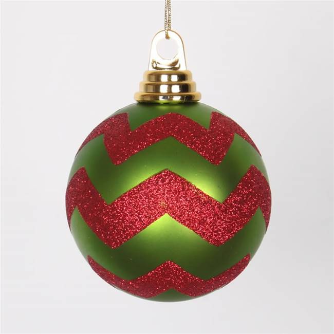 4" Lime-Red Matte-Glit Chevron Ball 4/Bx