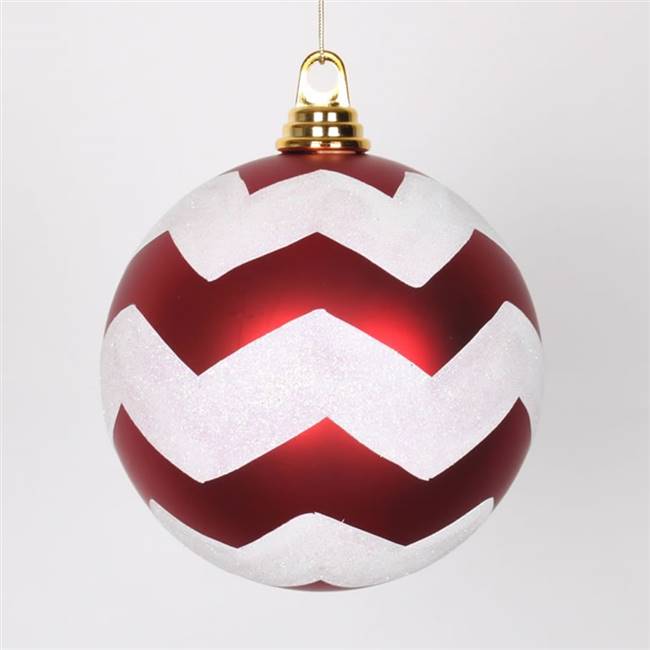 6" Red-White Matte-Glit Chevron Ball