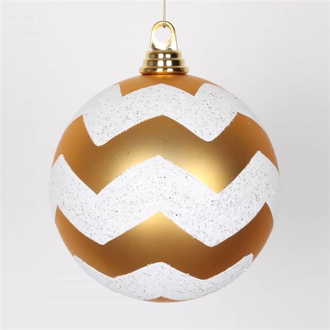 6" Gold-White Matte-Glit Chevron Ball