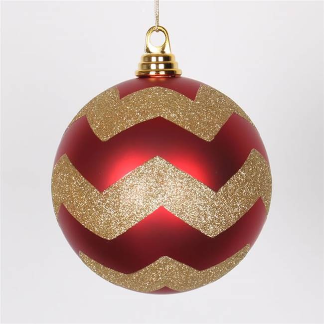 6" Red-Gold Matte-Glit Chevron Ball