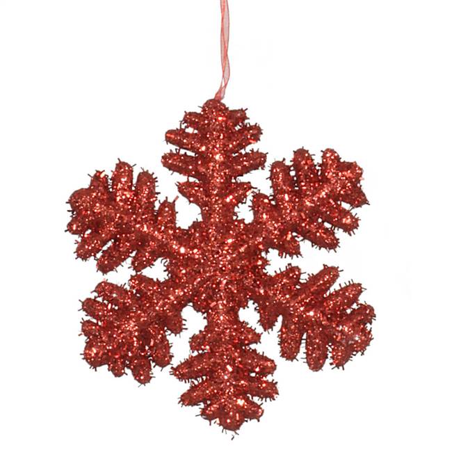 6"  Red Glitter Snowflake